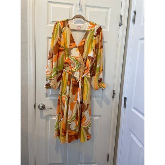 Unique Vintage Flying Tomato Abstact 1970s Flowy Dress Orange Sz Sm #36 - Picture 5 of 5